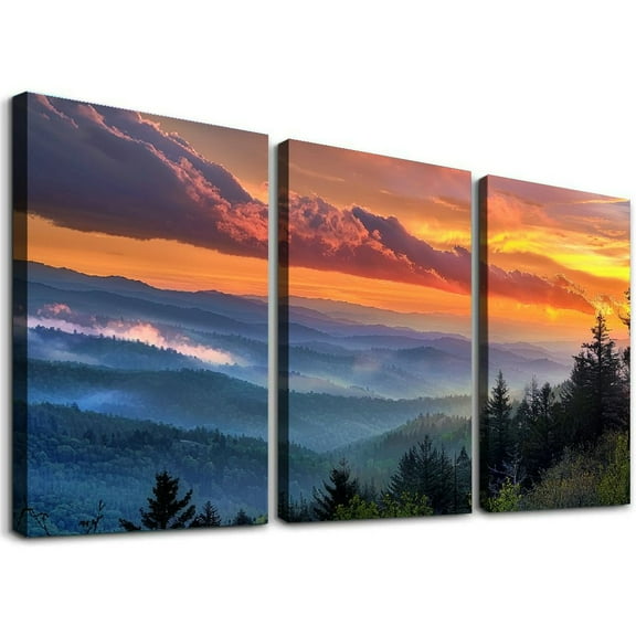 Ullo0ord Great Smoky Mountain Wall Art Landscape Canvas Wall Decor Framed National Park Sunset Print Artwork Pictures Poster for Office