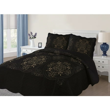 empire home diana 3pc quilted embroidered oversized medallion