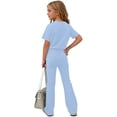 thumbnail image 4 of ATOGUTA Girls Going Out Outfits Kids Short Sleeve T-Shirts and Elastic Waist Flared Pants Size 5T-15 Teens Summer Cute Clothes Sets Light Blue, 4 of 7