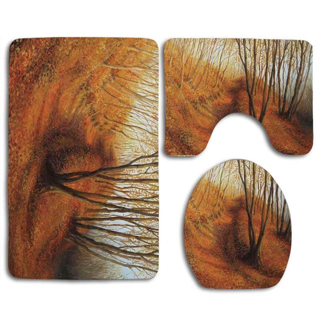 ABPHQTO País silencioso tarde de otoño en el bosque de color pálido Hojas que caen Arte de pintura de otoño 3 piezas Alfombra de baño Alfombra de contorno y tapa de inodoro ABPHQTO Cont-CHAPPLE-38976