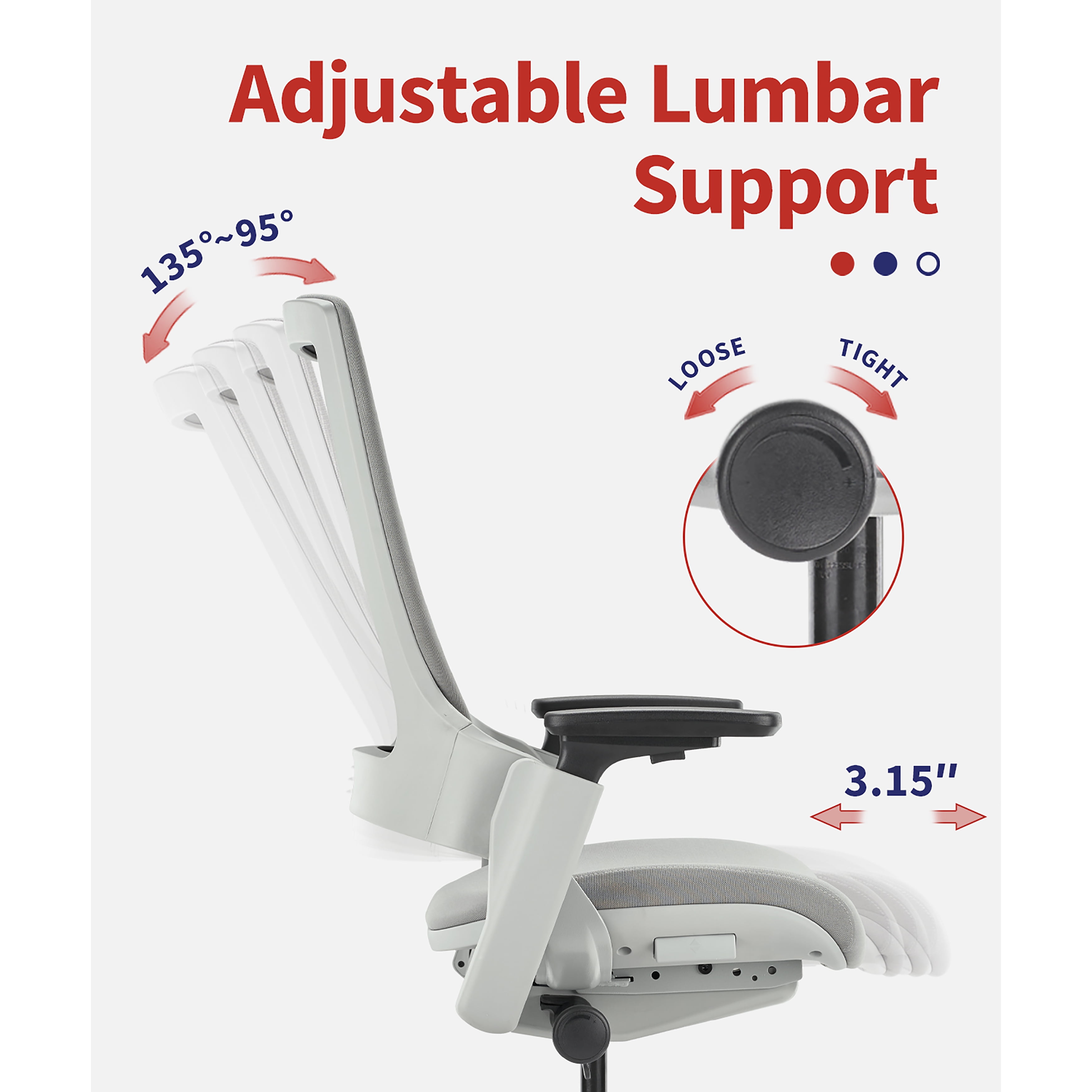 Furniture of America Inek Ergonomic Office Chair, Gray and White