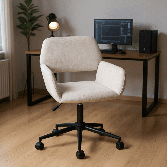 Homy Casa Photo Editing & Retouching Chair, Ergonomic, Beige Fabric, Rolling, Modern
