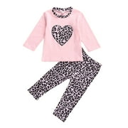 Toddler Girl Spring Fall Winter Clothes Long Sleeve Top Pant Set Leopard Outfit