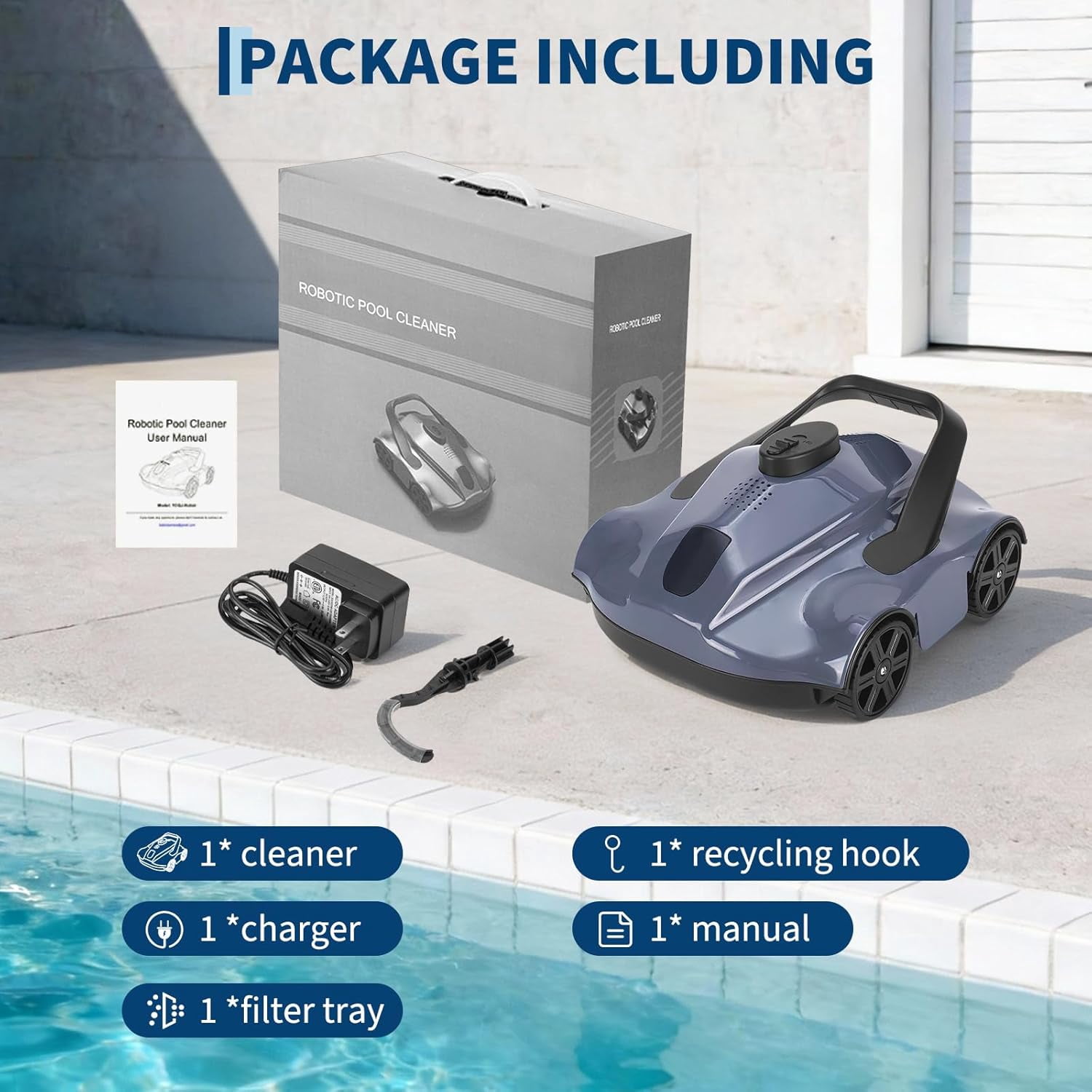 Senfot Automatic Pool Cleaning Robot, Cordless Robotic Pool Vacuum Cleaner for Inground Above Ground Pool Spa Gray