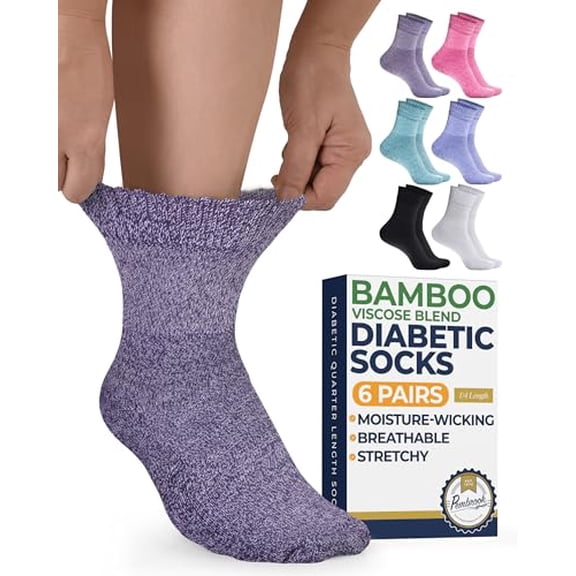 Pembrook Unisex Non-Binding Diabetic Ankle Socks, Bright Colors, Large, 6 Pairs