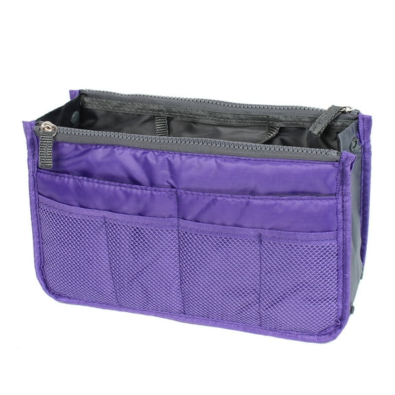 Unique Bargains Zipper Women Cosmetic Bag Purse Portable Multi Pocket Organizer Storage Handbag Purple
