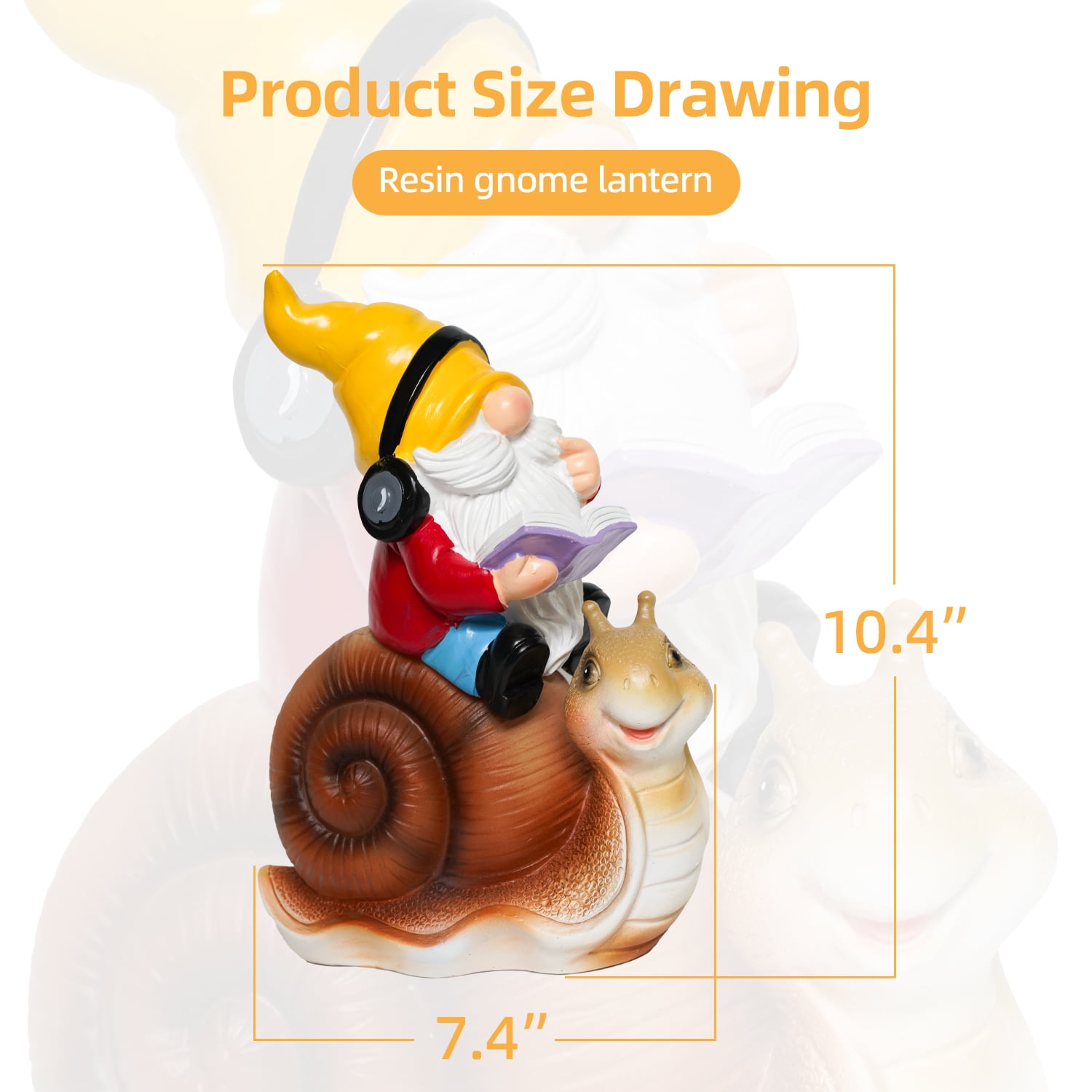 Ferrisland Garden Gnomes Snail Outdoor Figurines with Solar Lights, 10.4 inches Resin Solar Gnomes Decoration Yard Outdoor Garden, Patio Yard Lawn Birthday Housewarming Mother's Day（Gnome on Snail）