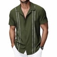 thumbnail image 2 of Afuyipoi Men's Floral Button-Down Shirt,Stylish Print Turn-Down Collar Short Sleeve Army Green XL, 2 of 6