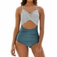 thumbnail image 2 of Qulqfy One Piece Swimsuit for Women Tankini Tummy Control Monokini Cutout Striped Crisscross Back High Cut Swimwear for Women L, 2 of 8