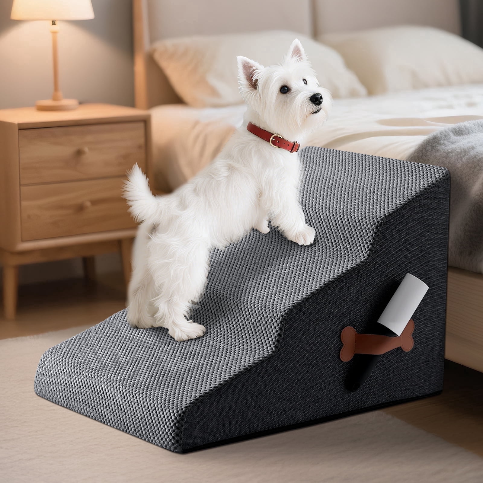 Pet Stairs 3-Step Dog Ramp for Beds Or Couches, Non-Slip 16" Dog Stairs for Small Medium Dogs, Dark Gray