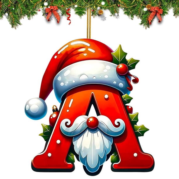 Adornos Navideños con Letras Del Alfabeto (26 Piezas) | Colgantes de Letras Acrílicas Personalizados con Gorros de Papá Noel | Decoraciones Navideñas Duraderas para El Hogar, La Oficina, La Escuela,