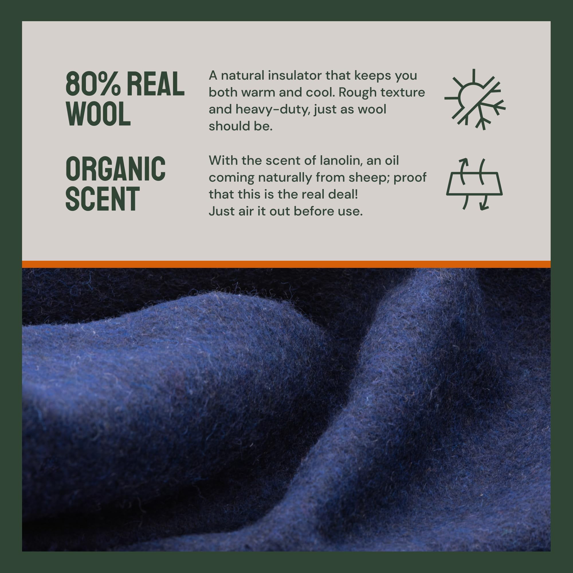 Woolly Mammoth Woolen Company, Rustic, Navy Blue, Merino Wool, Throw Blanket, Adult, 4 lbs 66" x 90"