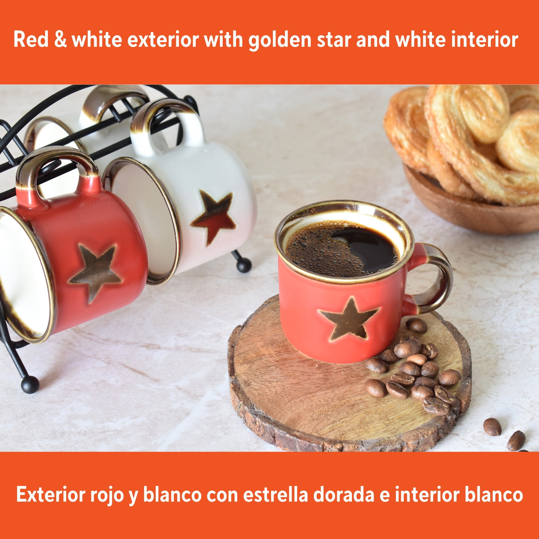 IMUSA 4 CUP RED/ WHITE START ESPRESSO CUP SET