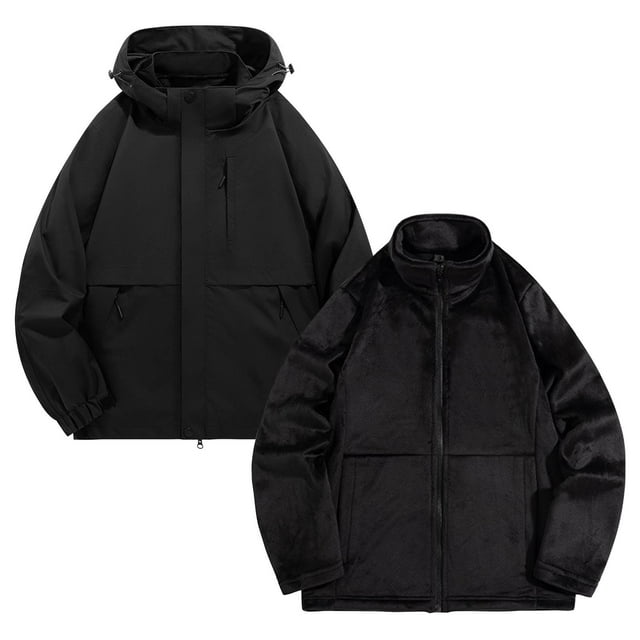 Pisexur Jackets for Men Comfortable Coats for Men Outdoor Solid Color Windproof Removable Inner Liner Pocket Zipper Jacket Black,2XL