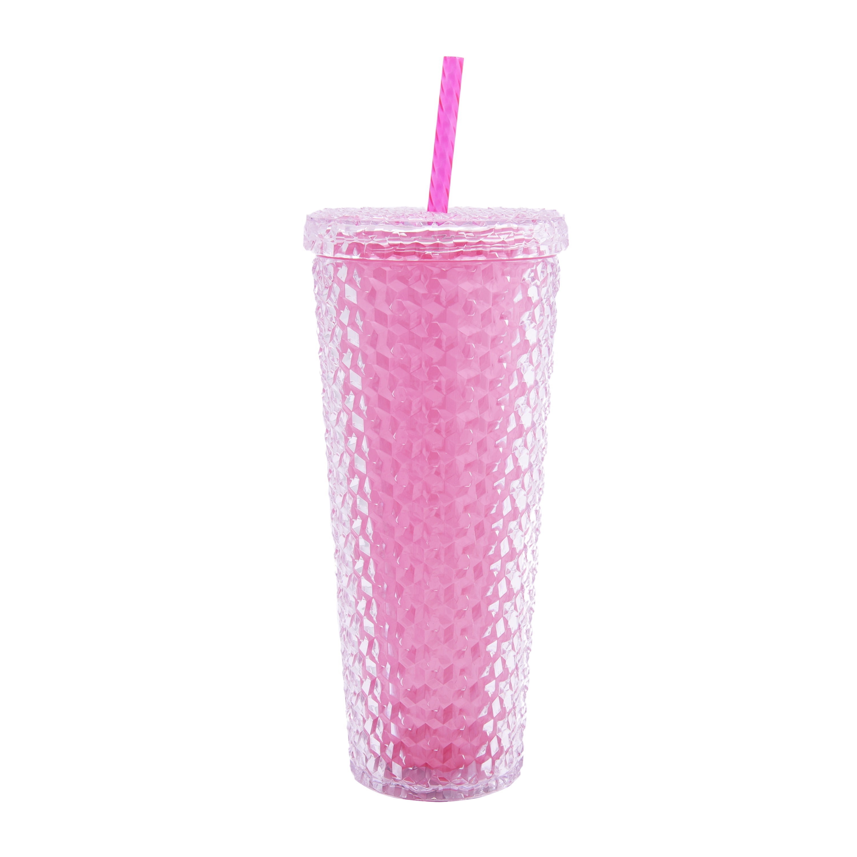 Mainstays 26-Ounce Acrylic Color Changing Textured Tumbler with Straw, Pink