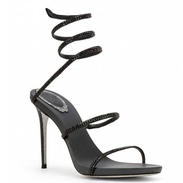 Sandalias de tacón alto con tiras para mujer, sandalias de verano con tacón fino, con forma de serpiente y diamantes de imitación
