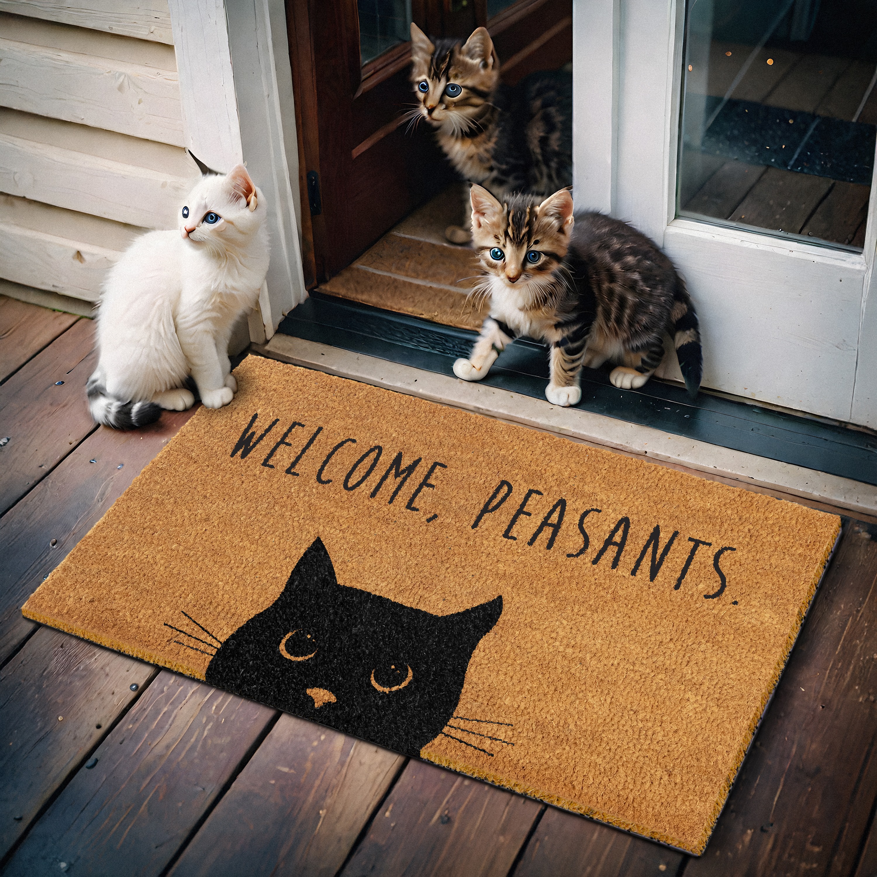 MAINEVENT Welcome Peasants Cat Doormat 30x17 Inch, Funny Outdoor Welcome Mat for Outside