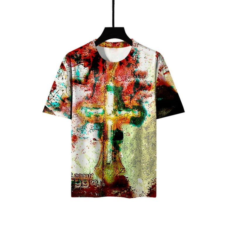 Wioihee Men's Fashion Jesus Cross 3D Print T-Shirt Short Wioihee Men's Fashion Jesus Cross 3D Print T-Shirt Short