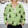 thumbnail image 4 of Christmas Sweaters For Women Funny Button Down Festive Coat Xmas Santa Christmas Tree Printed Cable Knit Pullover Green, XL, 4 of 7