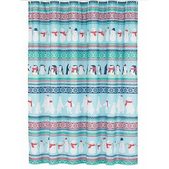St Nicholas Square Holiday Cheer Christmas Shower Curtain Peguins & Polar Bears
