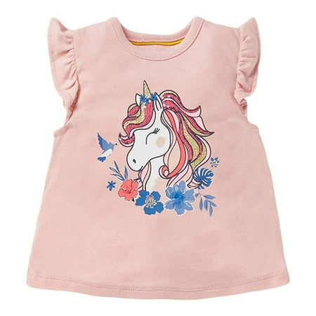 

Cm-Kid Toddler Girl T-Shirt Unicorn Print Summer Crewneck Tops Tees 3T
