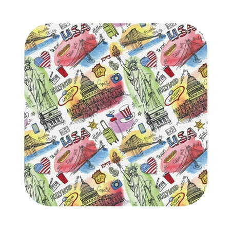 

Cauagu America Landmarks1 for Round Coaster Drink Coasters Set of 4 Leather Bar Beer Beverage Cup Mat for Drinks for Tabletop Protection & Coffee Table Decor