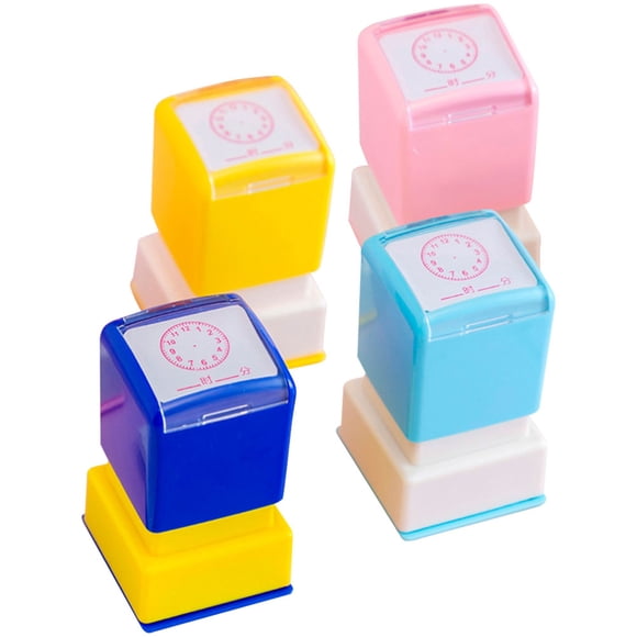 AURARMLET 4Pcs Durable Clock Stampers Self Ink Stamps for Time Identification and Party Favors