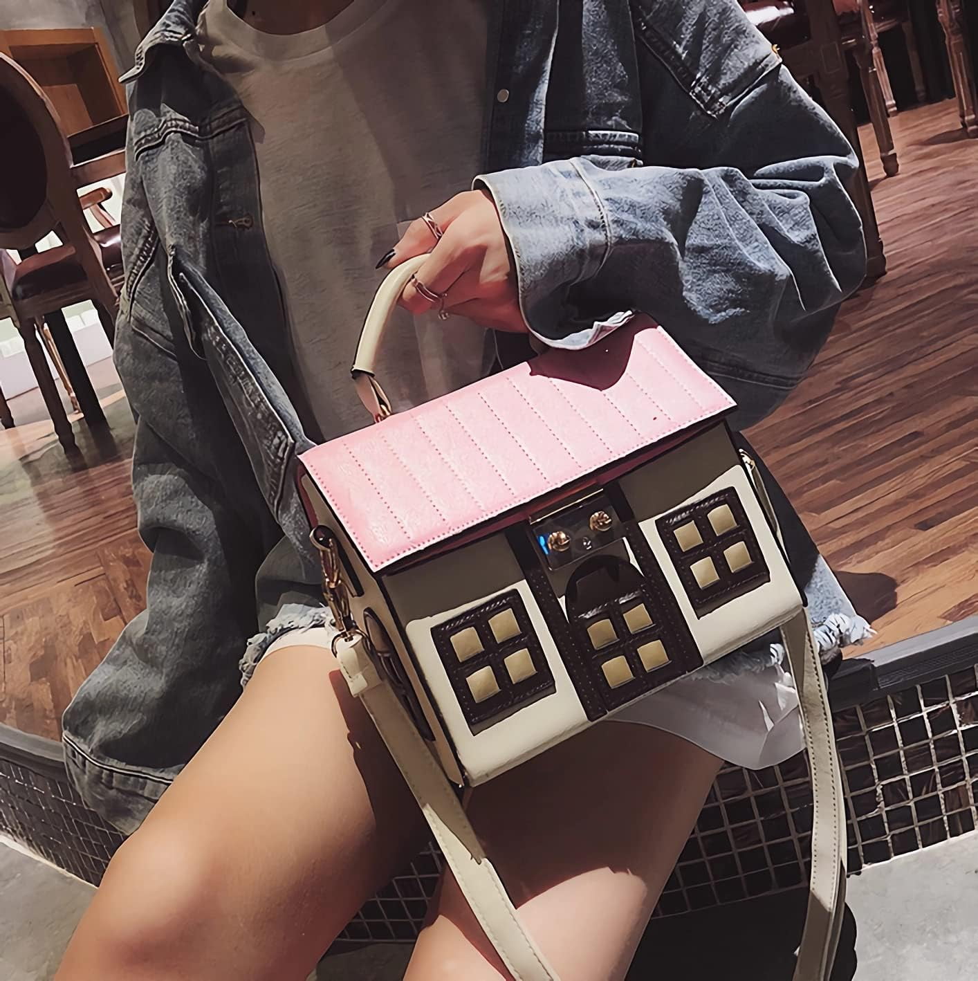 House Shaped Unique Novelty Purse for Women Mini Funny Weird Shoulder Crossbody Bag Handbag Clutch PU Leather