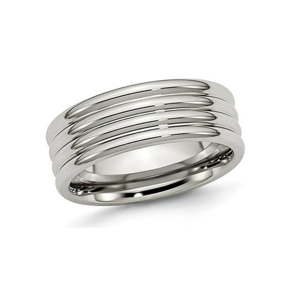 Chisel 8mm Stainless Steel Grooved Comfort Fit Wedding Band Ring