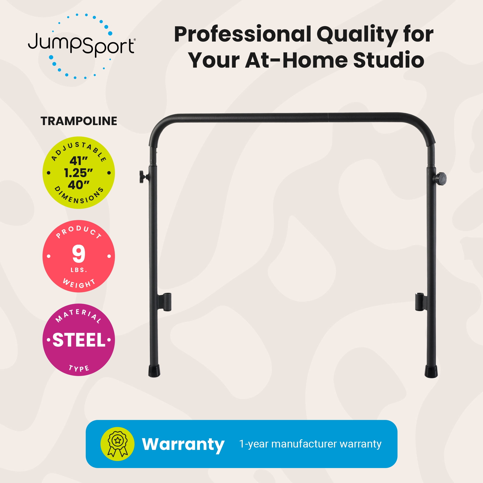 JumpSport Arched Leg Fitness Trampolines with Handle Bar Accessory, 44"
