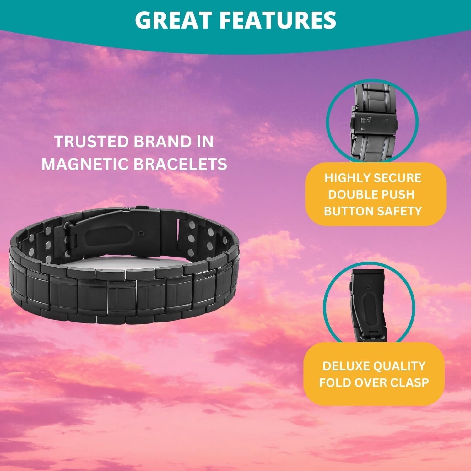 Wollet 3X Strength Titanium Magnetic Bracelet – Magnetic Bracelets for Men – Premium Fold-Over Clasp & Adjustable