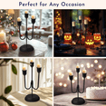 thumbnail image 4 of Home Decor Collection 3-Arm Black Metal Taper Candle Holder – Elegant Gothic Decor for Halloween, Mantel, Kitchen Table, Wedding, or Party, 9", 4 of 5