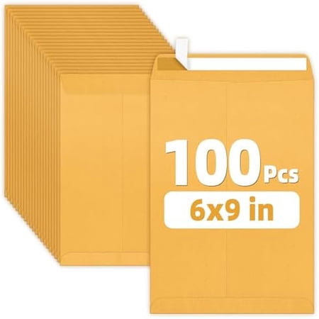 6x9 Manilla Envelopes, 28lb Brown Kraft, Ultra Strong Quick-Seal Security Catalog Mailing Envelopes for Flat Letter Size Documents or Photos, 100 Count