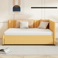 thumbnail image 2 of Full Size Upholstered Daybed with Trundle, Linen Fabric Sofa Bed with L-Shape Backrest, Solid Wood Bed Frame with Slats Support, No Box Spring Needed (Yellow), 2 of 9