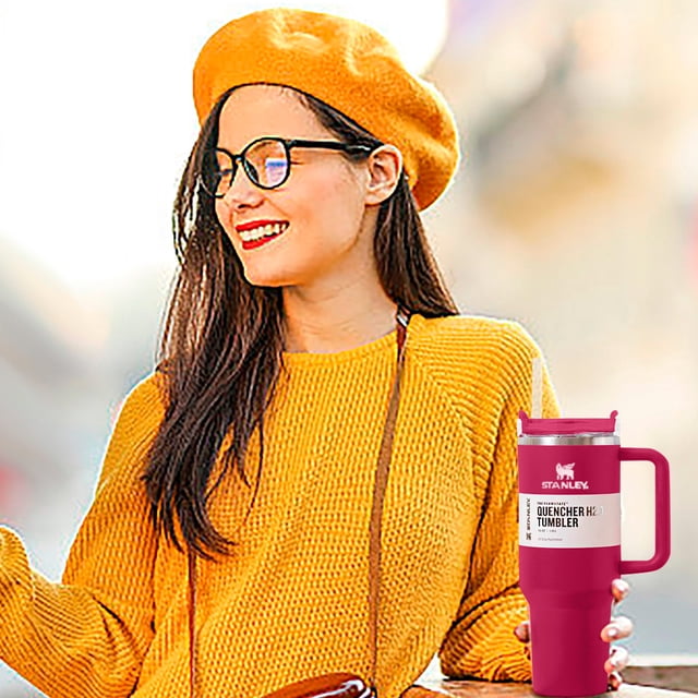 Stanley Quencher H2.0 Vaso de Coche Flowstate aislado al vacío Nuevo en acero inoxidable de gran capacidad Aislamiento térmico Hielo portátil con asa para agua, té helado o café 40oz