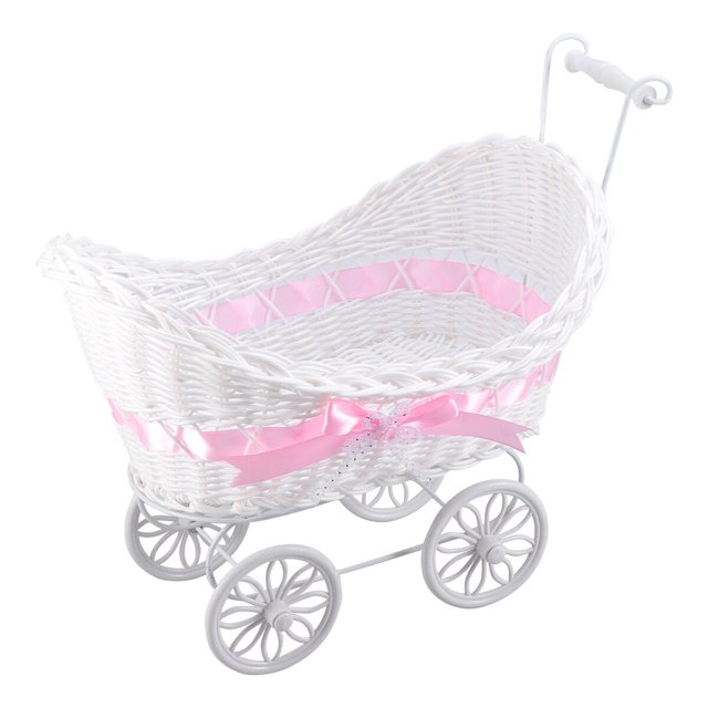 Triciclos de caña Linaichen, 1 unidad, cesta de flores tejida, mini coche, artículos de decoración para bodas, baby showers, fiestas de cumpleaños (rosa)