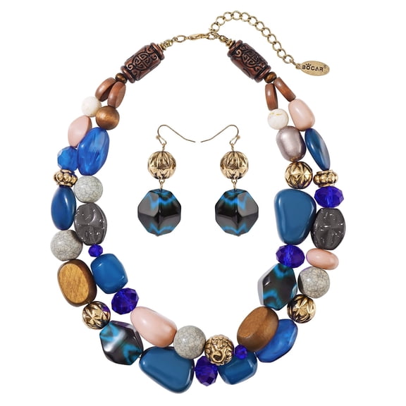 Bocar Chunky Necklace for Women Trendy, 2 Layer Statement Necklace Beaded Necklaces for Women, Fashion Necklace and Earrings Jewelry Set for Women Gifts (NK 10384 brown set)