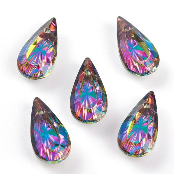 10pcs Embossed Glass Rhinestone Pendants Teardrop Faceted Volcano 14x7x4mm Hole: 1.2mm