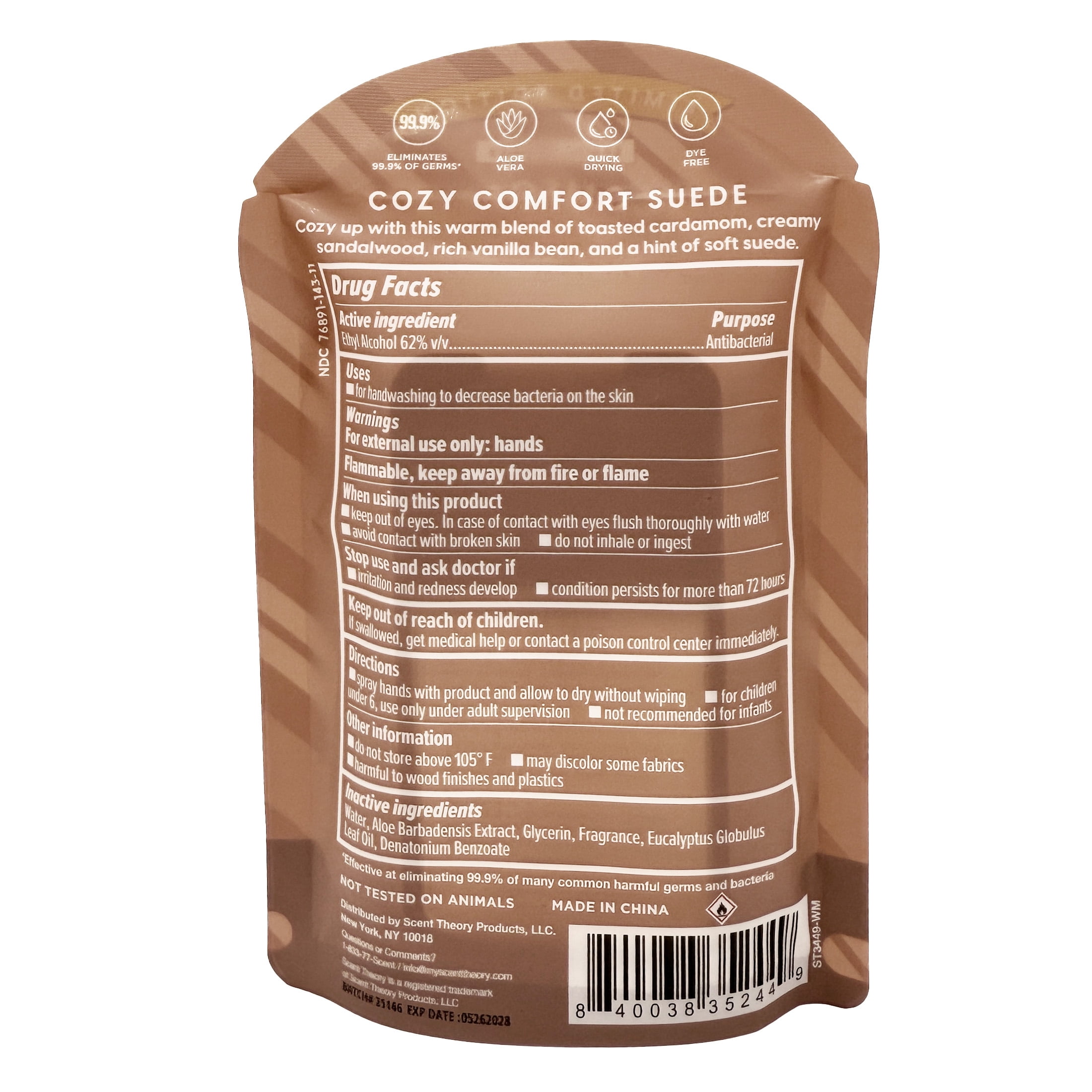 Scent Theory Hand Sanitizer Spray, Cozy Comfort Suede, 1 fl oz
