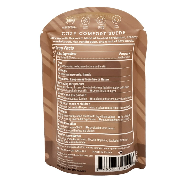 Scent Theory Hand Sanitizer Spray, Cozy Comfort Suede, 1 fl oz