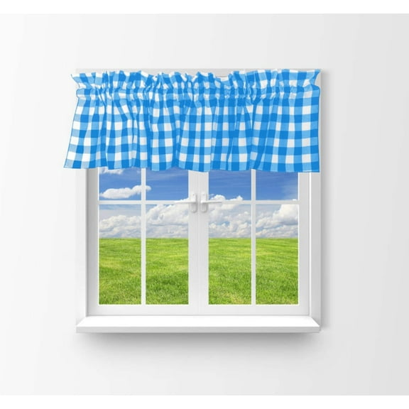 cotton gingham checkered window valance 58 wide turquoise