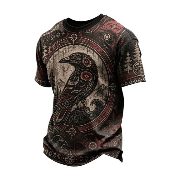 CONZONE Mens Viking T-Shirts Short Sleeve T Shirts for Men Crew Neck Norse Mythology Graphic Y2K Casual Summer Tee Tops