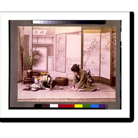 Historic Print, [Two Japanese women kneeling inside house], 16" x 20"