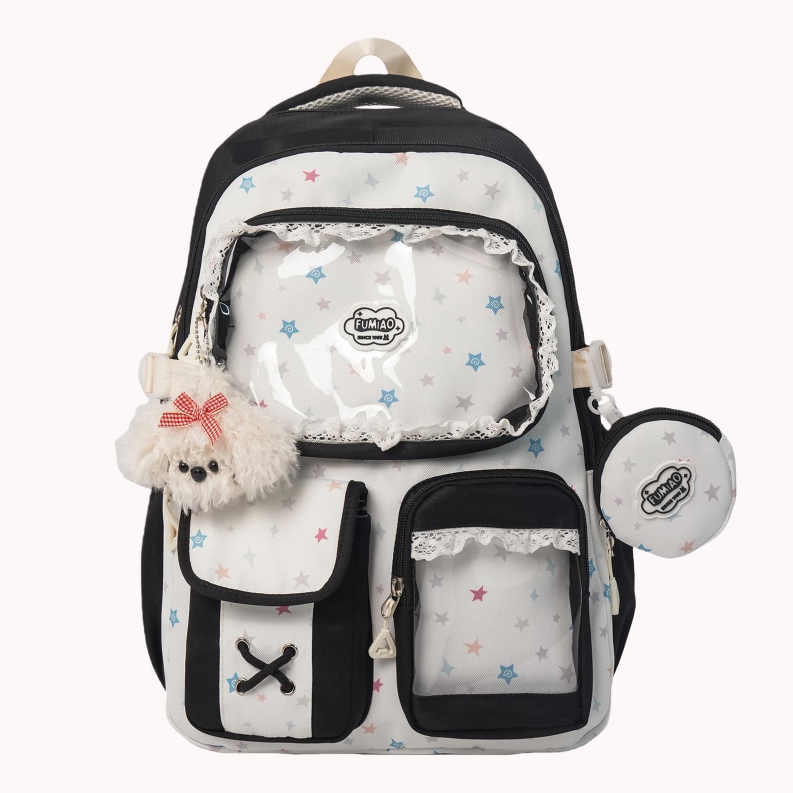 HUISZJ Ita Bag School Backpack, Large Capacity School Backpack Pendant, Cutecore Daypack for Travel Students, Black