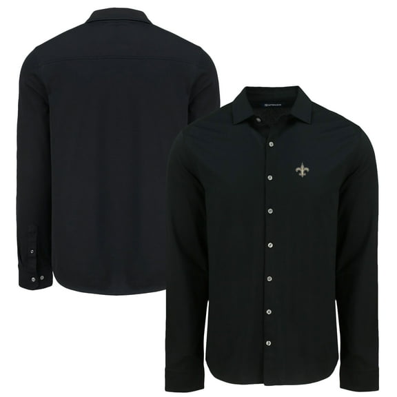 Men's Cutter & Buck Black New Orleans Saints Knitted Advantage Tri-Blend Eco Soft Pique Long Sleeve Button-Up Shirt