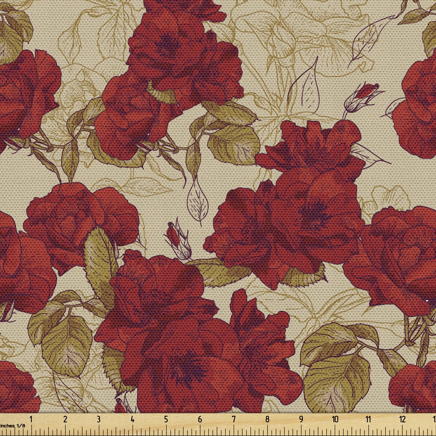 FABRIC TRADITIONS ASSORTED PRINTS RED AND YELLOW ROSES ON RED COTTON FABRIC BTY FABRIC TRADITIONS ASSORTED PRINTS RED AND YELLOW ROSES ON RED COTTON FABRIC BTY
