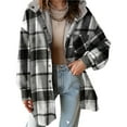 thumbnail image 1 of Chaqueta de Franela con Capucha para Mujer, Estilo Cuadros, Abrigo Grueso de Invierno, con Botones, Cálida y Suave, de Forro . Negro XXL, 1 of 10