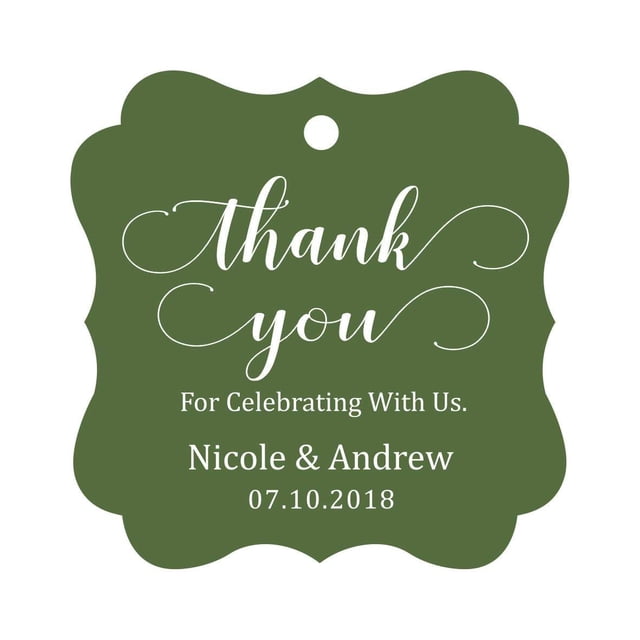 Darling Souvenir Custom Names Thank You For Celebrating With Us Wedding Hang Tags Personalized Party Tags-Olive Green-50 Tags