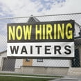 thumbnail image 2 of Now Hiring Waiters 13 oz Heavy Duty Vinyl Banner Waitress Waiter Jobs Available Help Wanted Sign for Business Advertising Indoor/Outdoor Single-Sided w/ Metal Grommets (3x5 ft, Bk & Wh & Ye), 2 of 6