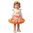 thumbnail image 3 of MEZZALL Halloween Pumpkin Print O-Neck Long Sleeve Tee With Satin Skirt And Hairband For Girls Festive Fall Party Outfit Three Piece Dressy Casual Ensembles Breathable Clothes Sets, 3 of 6